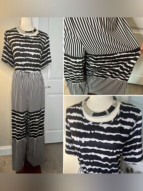 Black & White Striped Patterned Women’s wide leg romper